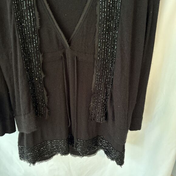 J.Crew Cardigan Set Knit Medium Black Beaded Lambswool Cashmere Angora Glam Punk - Picture 5 of 16